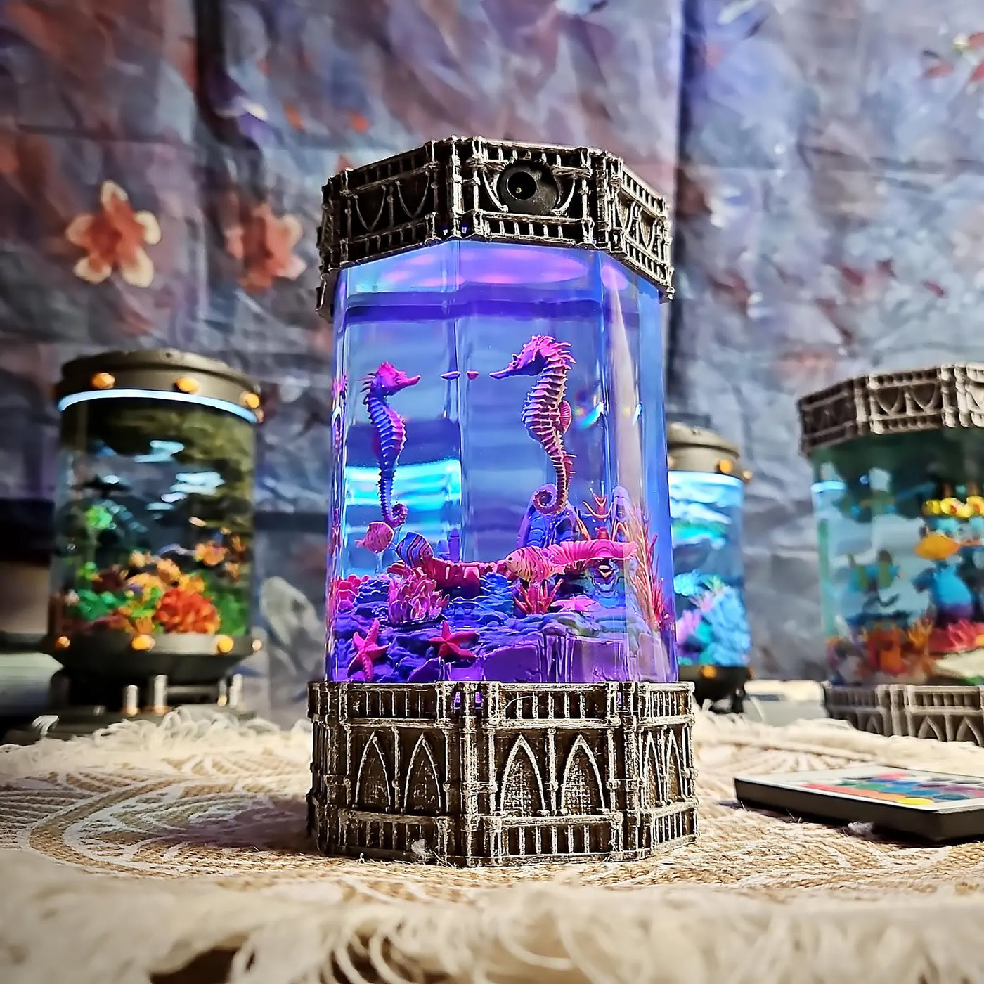 Ocean Coral Hippocampus Seahorse Epoxy Resin Lamp, Night Light, Wireless Lights