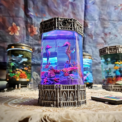 Ocean Coral Hippocampus Seahorse Epoxy Resin Lamp, Night Light, Wireless Lights