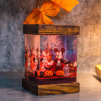 Mickey Mouse Halloween Graveyard Pumpkin Epoxy Resin Lamp, Night Light