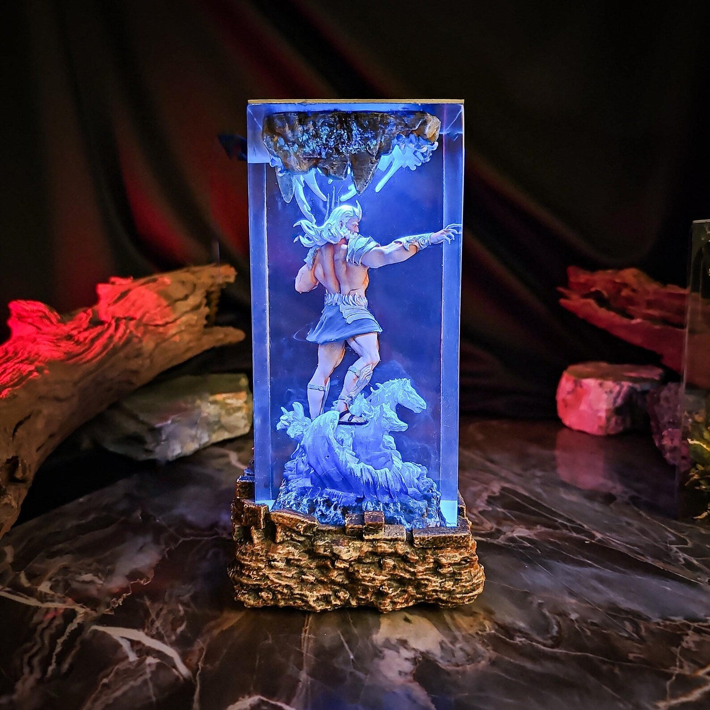 Mythology Poseidon Diorama Epoxy Resin Lamp, Night Light, Wireless Lights