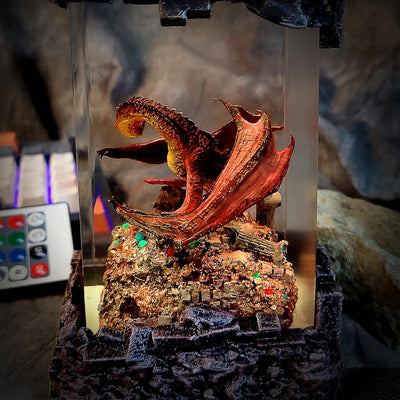 LOTR Lord Of Rings Smaug Dragon Diorama Epoxy Resin Lamp, Night Light, Wireless Lights