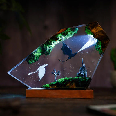 How To Train Your Dragon Family Toothless Breath Attack and Light Fury Castle Epoxy Resin Lamp, Night Light