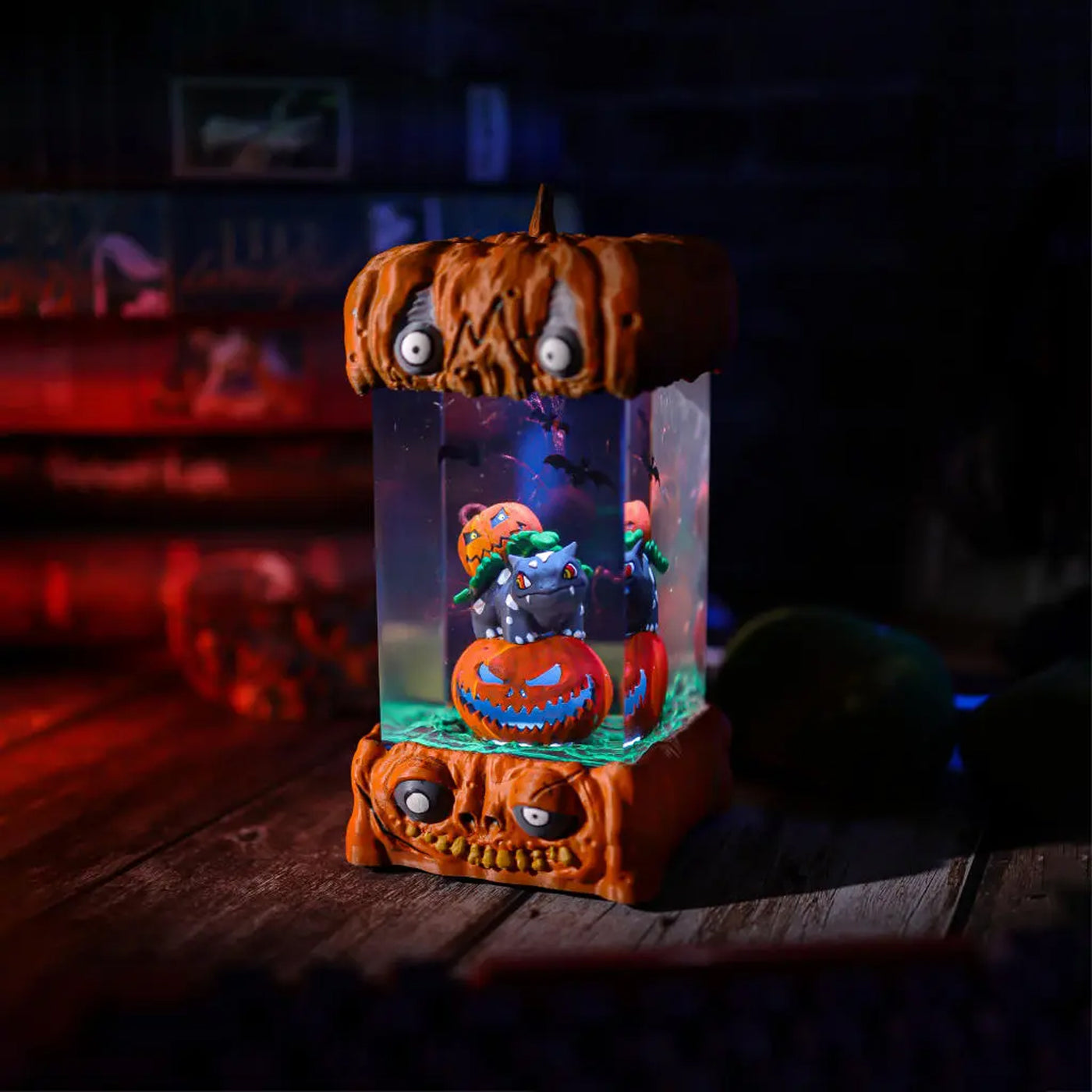 Halloween Spooky Pokemon Bulbasaur Pumpkin Epoxy Resin Lamp, Night Light, Wireless Lights