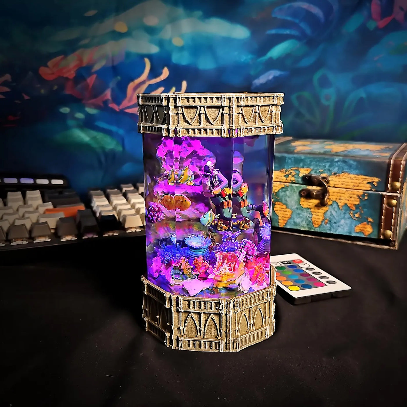 Ocean Coral Fish Diver Undersea Epoxy Resin Lamp, Night Light, Wireless Lights