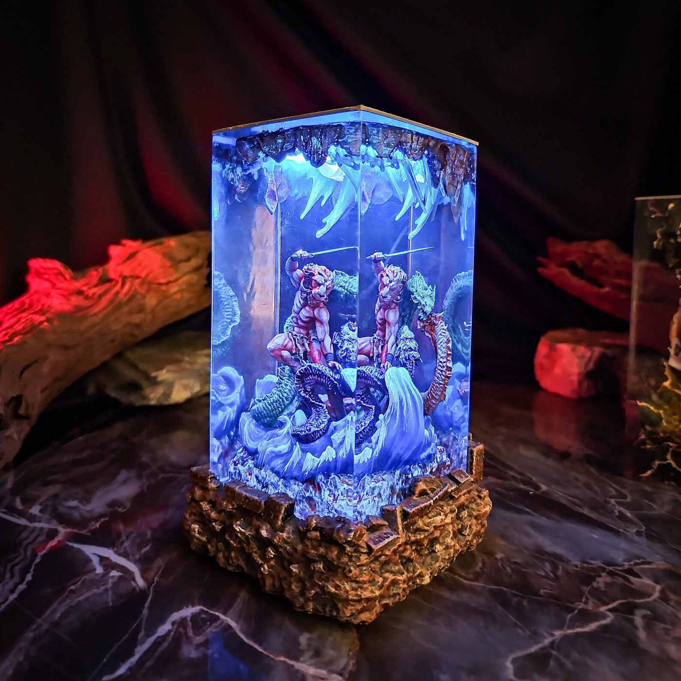 Mythology Hercules vs Hydra Diorama Epoxy Resin Lamp, Night Light, Wireless Lights