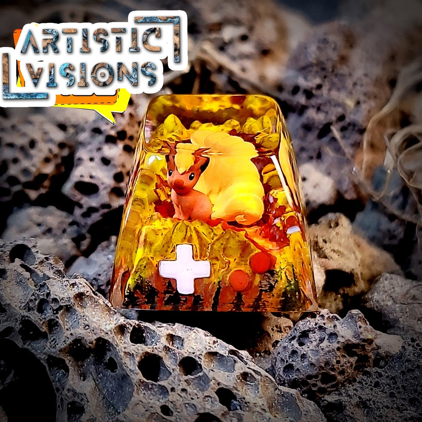 Pokemon Vulpix Artisan Keycaps Epoxy Resin