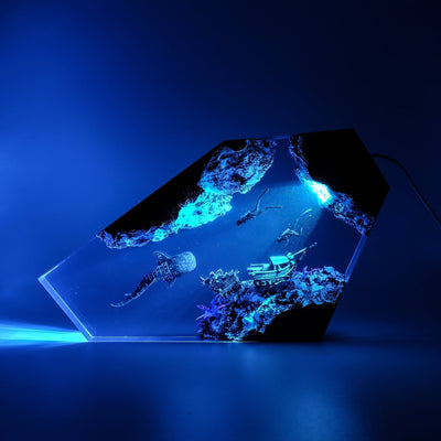 Whale Shark, Divers & Shipwreck - High Quality Epoxy Resin Lamp