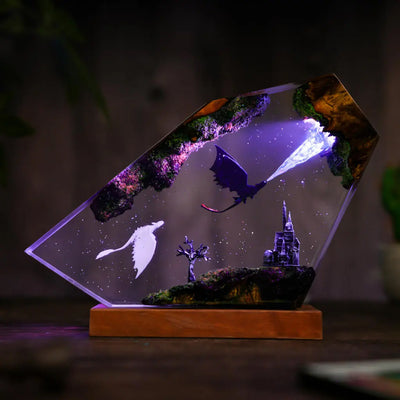 How To Train Your Dragon Family Toothless Breath Attack and Light Fury Castle Epoxy Resin Lamp, Night Light