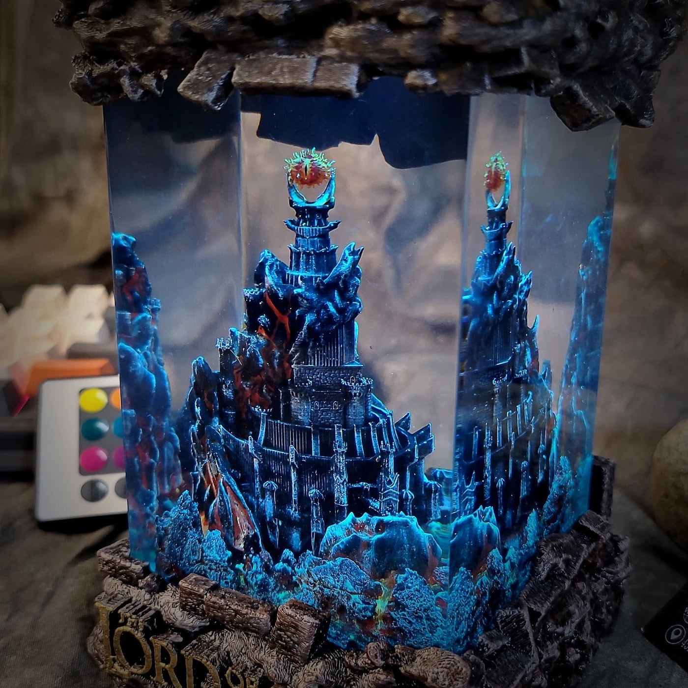 LOTR Lord Of Rings Barad-dûr Dark Tower The Eye Of Sauron Castle Diorama Epoxy Resin Lamp, Night Light, Wireless Lights