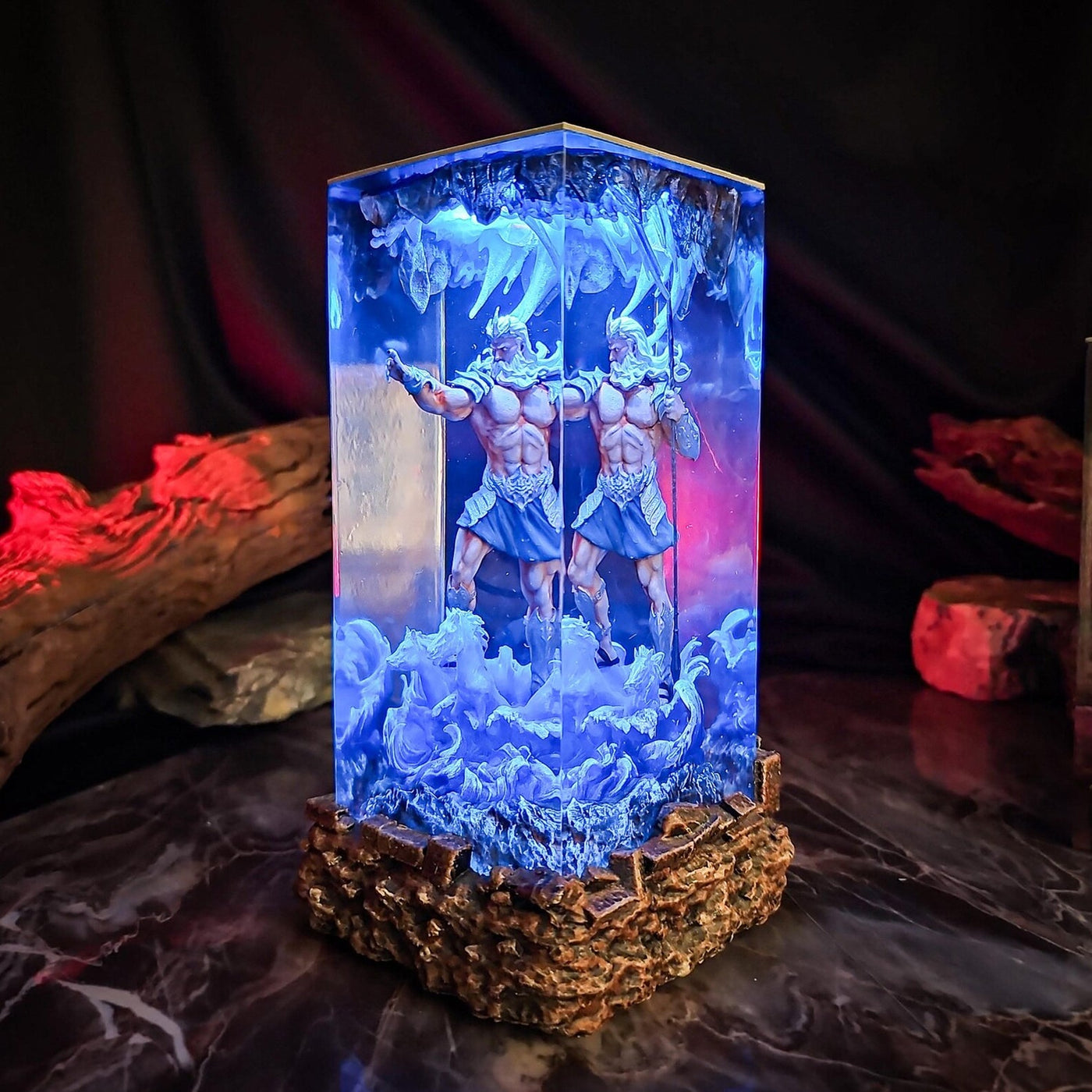 Mythology Poseidon Diorama Epoxy Resin Lamp, Night Light, Wireless Lights