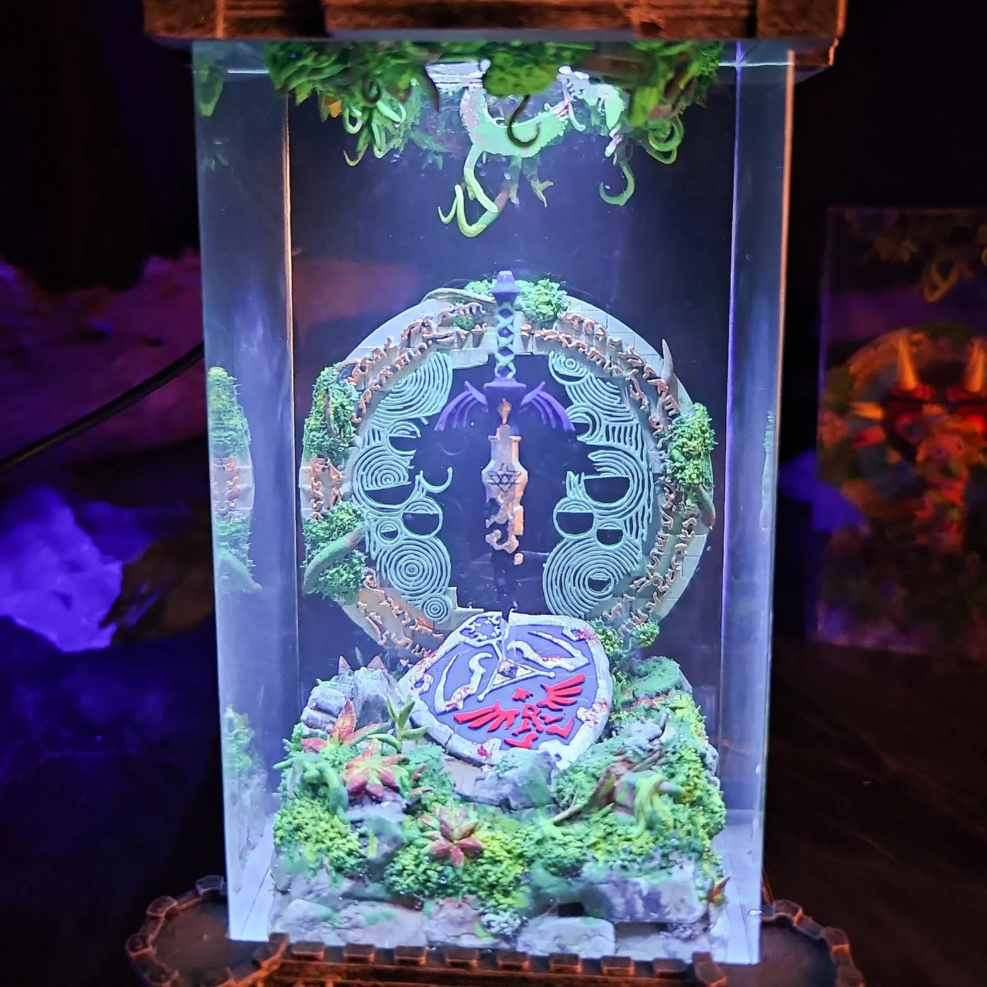 Zelda Hylian Shield and Master Sword Diorama Epoxy Resin Lamp, Night Light, Wireless Lights