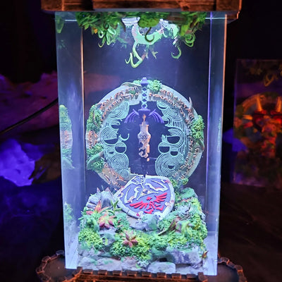 Zelda Hylian Shield and Master Sword Diorama Epoxy Resin Lamp, Night Light, Wireless Lights