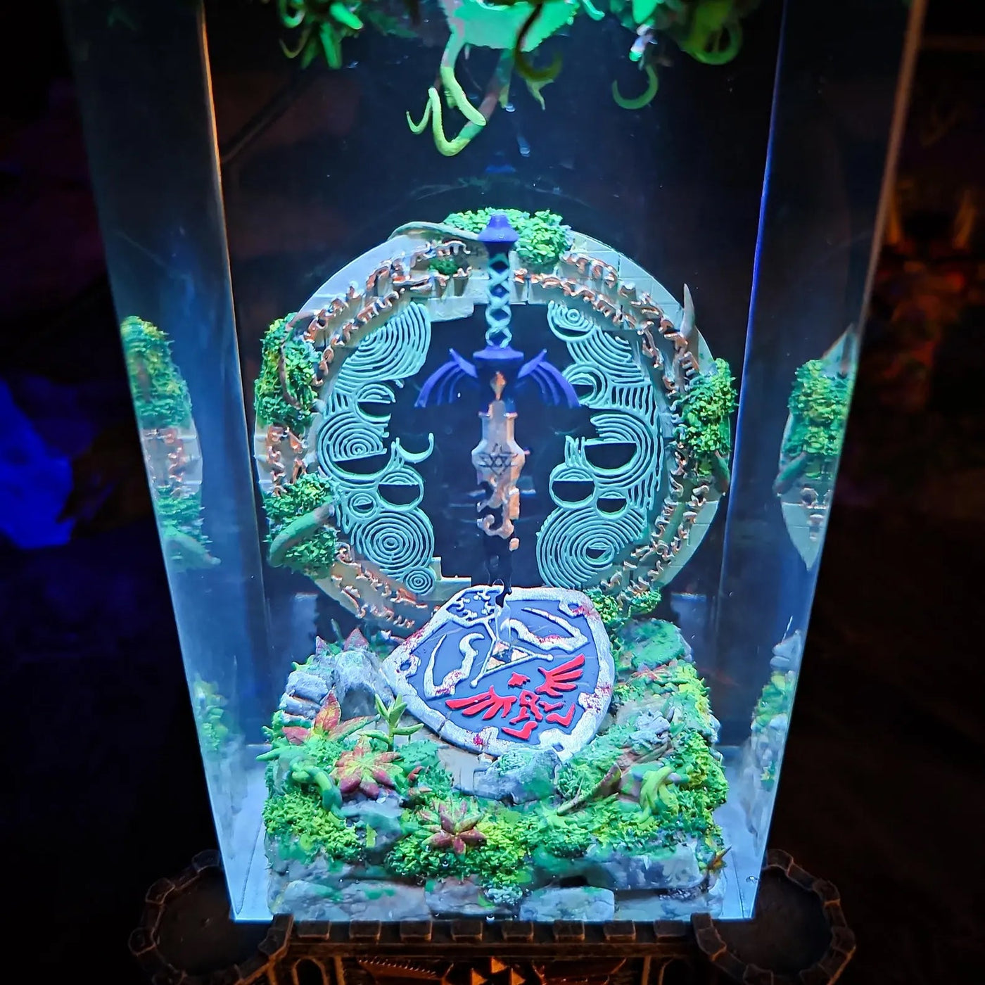 Zelda Hylian Shield and Master Sword Diorama Epoxy Resin Lamp, Night Light, Wireless Lights