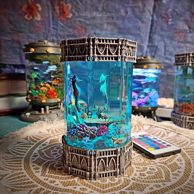 Ocean Coral Hippocampus Seahorse Epoxy Resin Lamp, Night Light, Wireless Lights