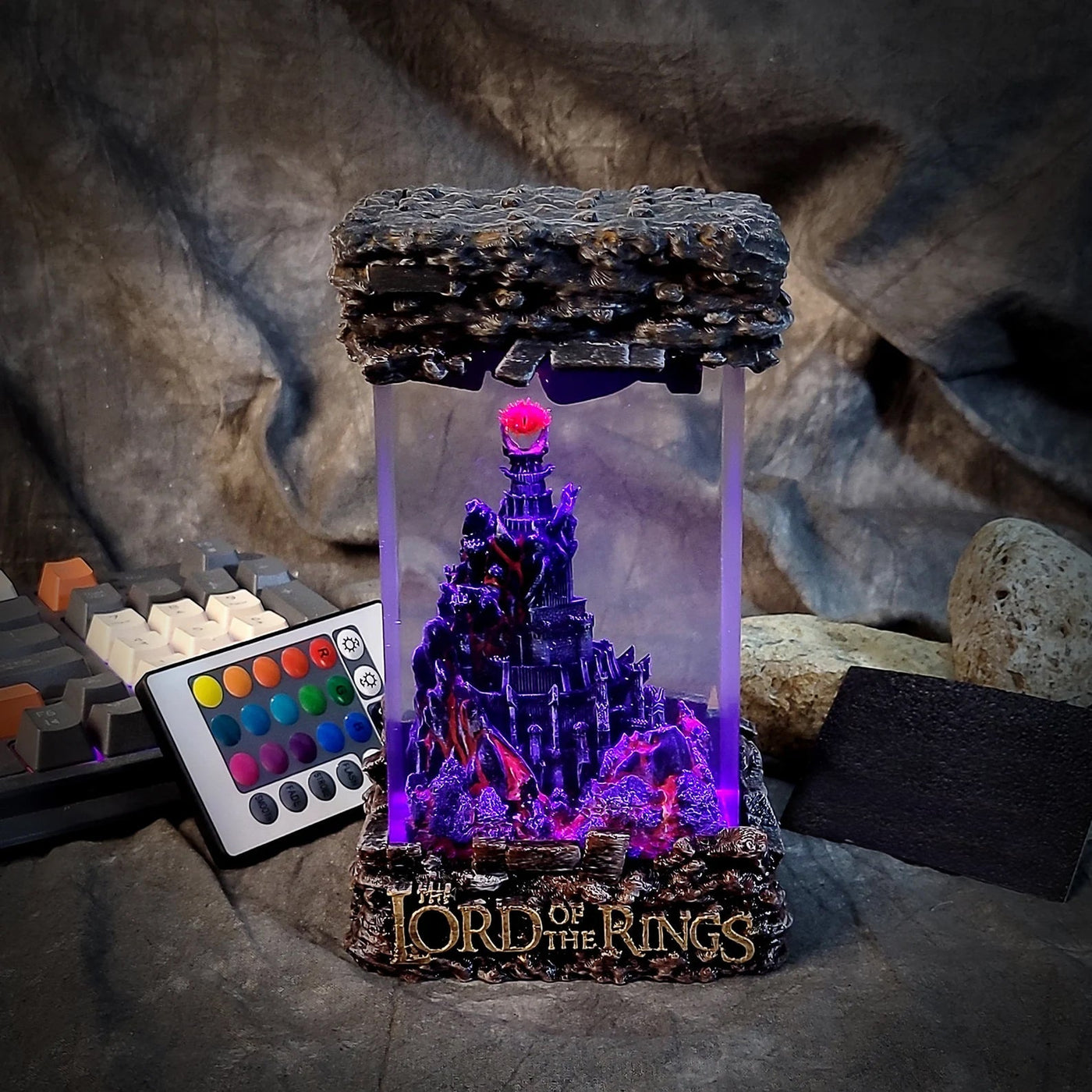 LOTR Lord Of Rings Barad-dûr Dark Tower The Eye Of Sauron Castle Diorama Epoxy Resin Lamp, Night Light, Wireless Lights