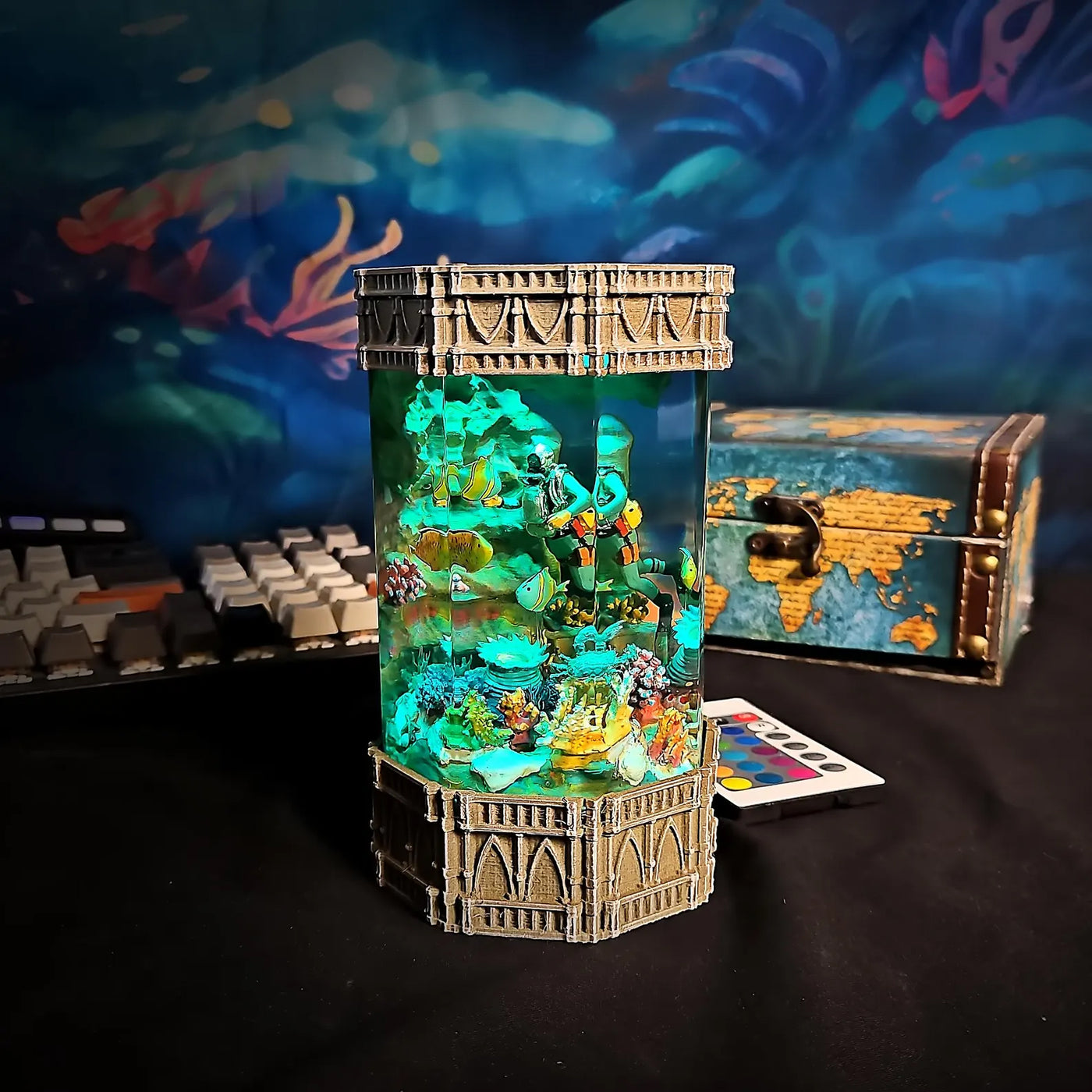 Ocean Coral Fish Diver Undersea Epoxy Resin Lamp, Night Light, Wireless Lights