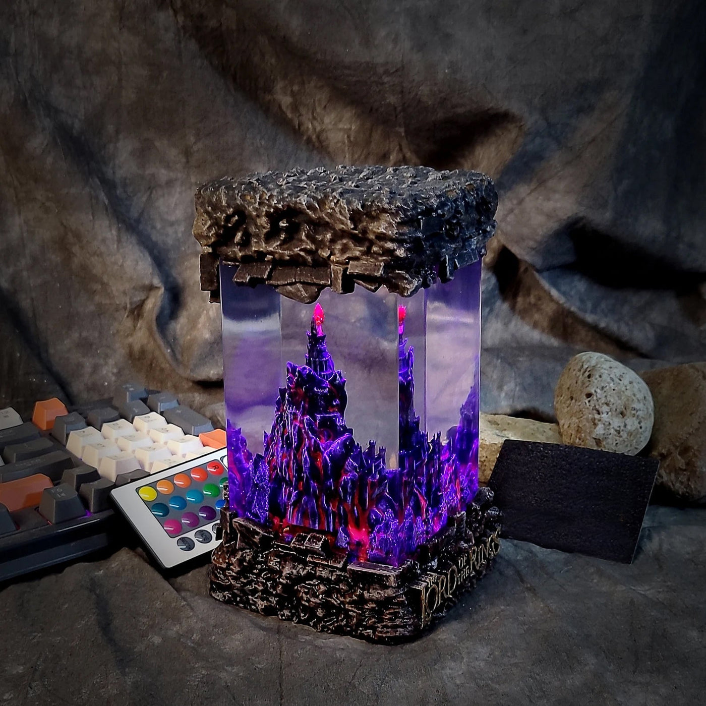 LOTR Lord Of Rings Barad-dûr Dark Tower The Eye Of Sauron Castle Diorama Epoxy Resin Lamp, Night Light, Wireless Lights