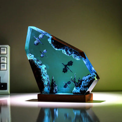 Fire and Ice Dragon Wyvern Epoxy Resin Lamp, Night Light