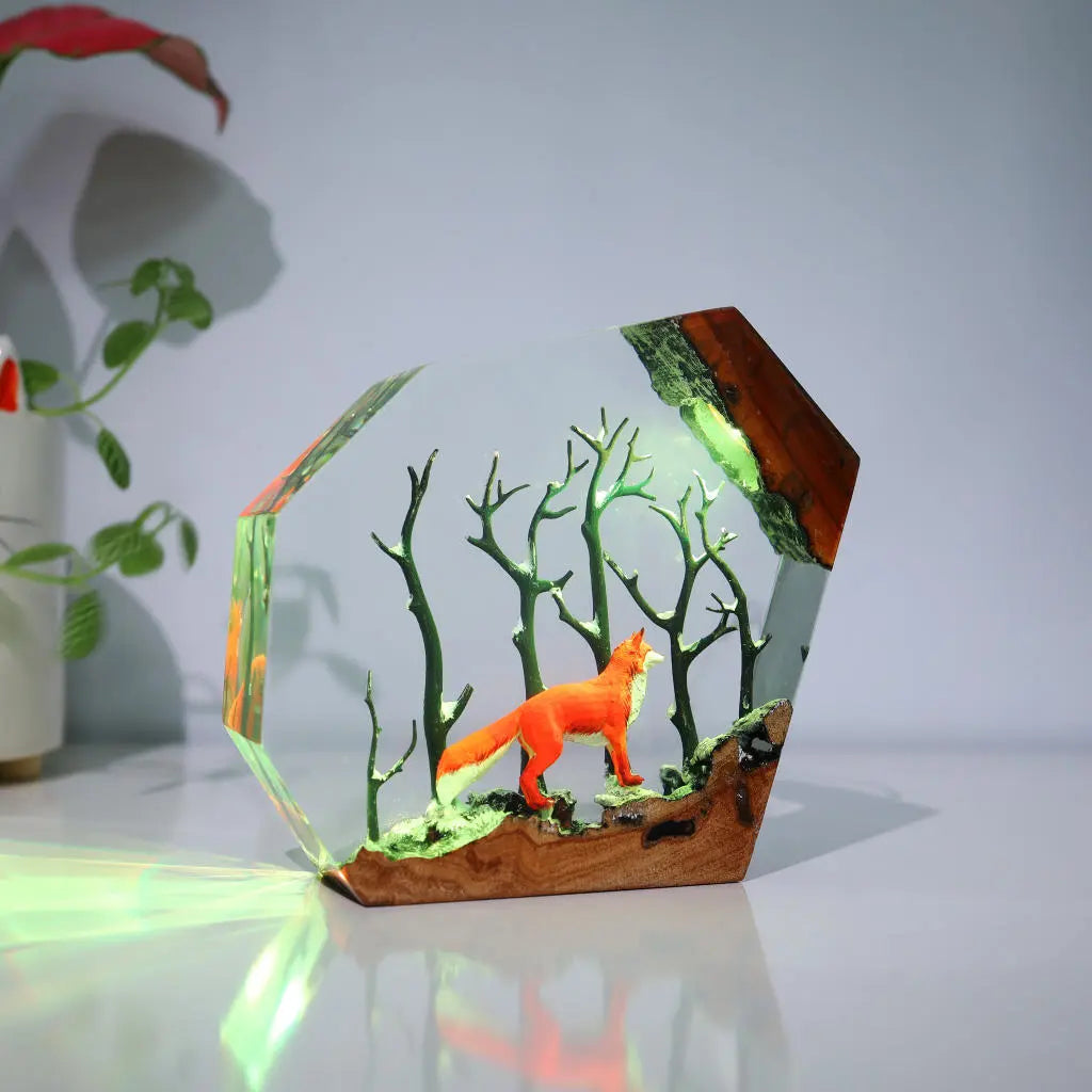 Winter Fox - Epoxy Resin Lamp, Night Light