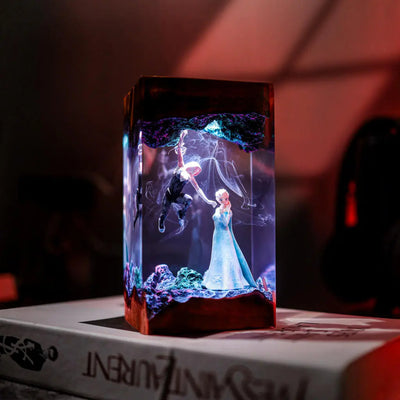 Elsa Frozen vs Spider Girl Epoxy Resin Lamp, Night Light