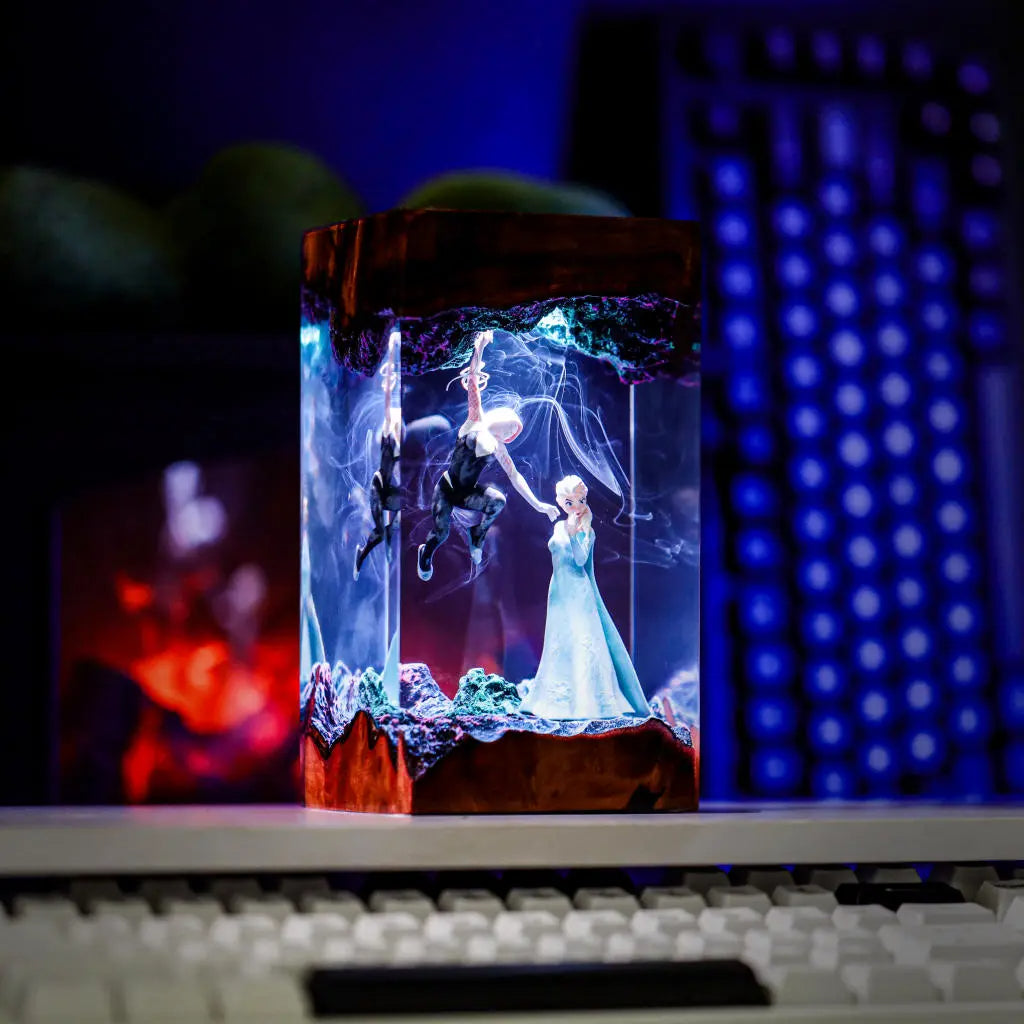 Elsa Frozen vs Spider Girl Epoxy Resin Lamp, Night Light