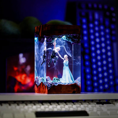 Elsa Frozen vs Spider Girl Epoxy Resin Lamp, Night Light