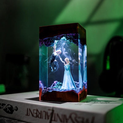 Elsa Frozen vs Spider Girl Epoxy Resin Lamp, Night Light