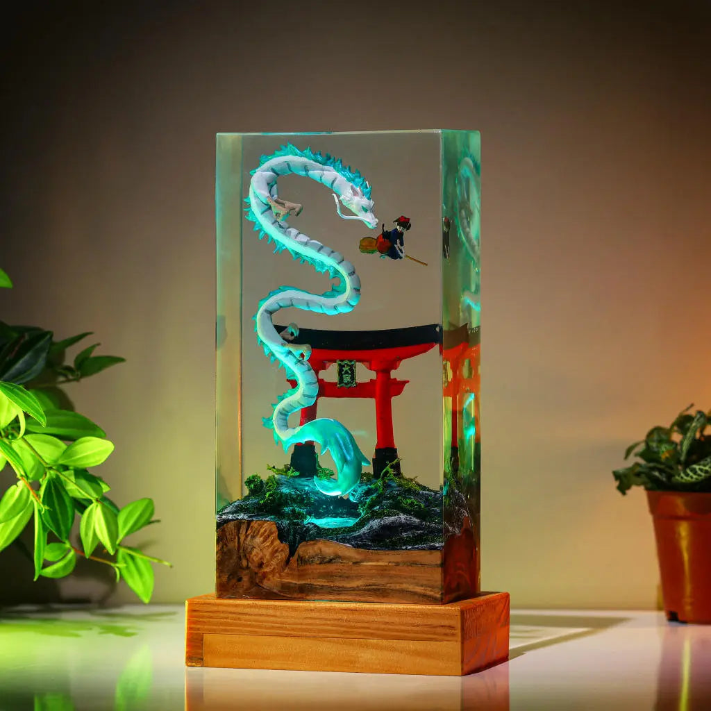 Haku and Kiki Ghibli Spirited Away Epoxy Resin Lamp, Night Light