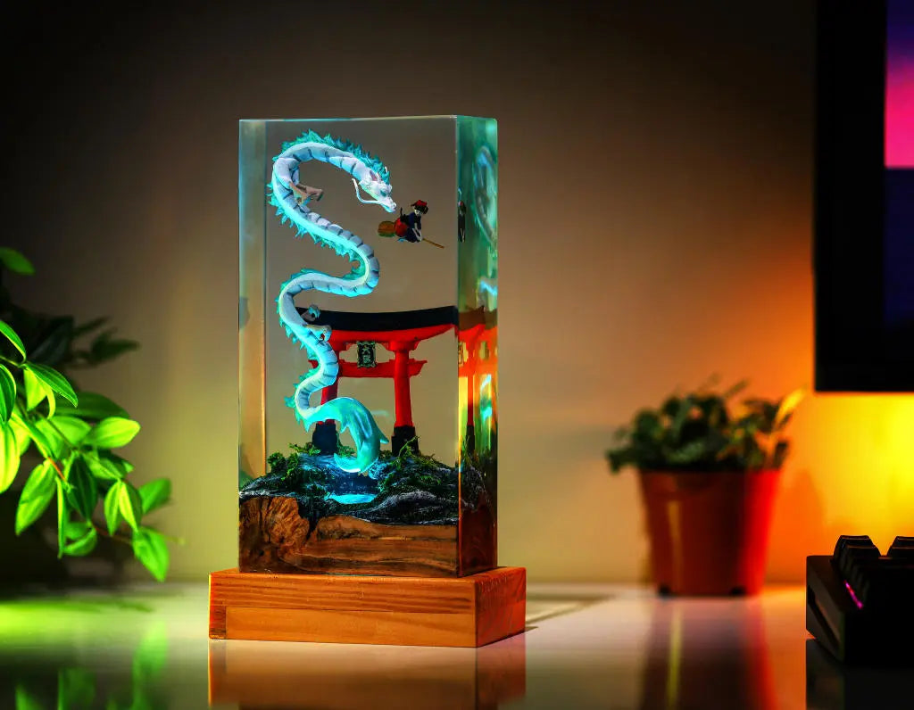 Haku and Kiki Ghibli Spirited Away Epoxy Resin Lamp, Night Light