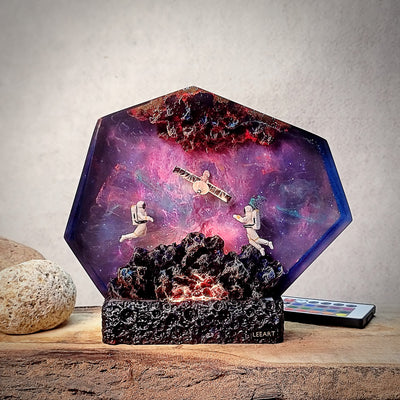 Satellite & Astronauts Galaxy Epoxy Resin Lamp, Night Light, Wireless Lights