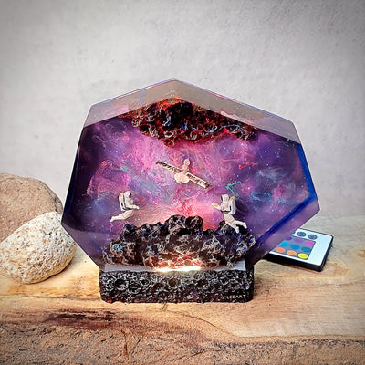 Satellite & Astronauts Galaxy Epoxy Resin Lamp, Night Light, Wireless Lights