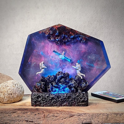 Satellite & Astronauts Galaxy Epoxy Resin Lamp, Night Light, Wireless Lights