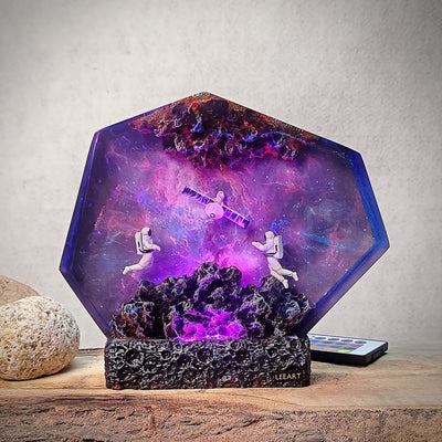 Satellite & Astronauts Galaxy Epoxy Resin Lamp, Night Light, Wireless Lights