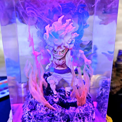 Luffy Gear 5 Chibi One Piece Diorama Epoxy Resin Lamp, Night Light, Wireless Lights