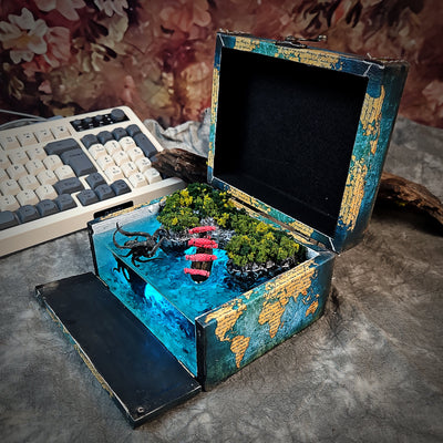 Kraken in the Sea Beach Ship Diorama Treasure Mistery Box Gift Epoxy Resin, Night Light