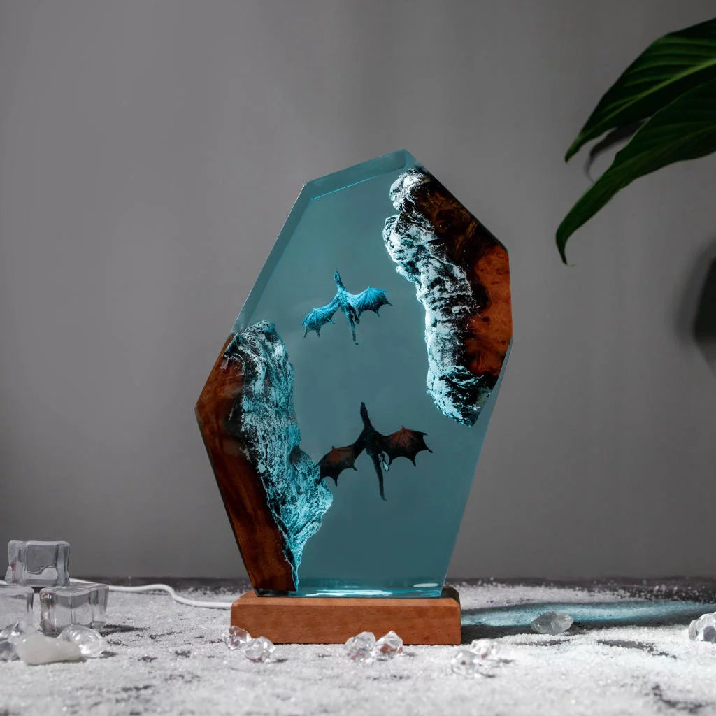 Ice Fire Wyvern Dragon Epoxy Resin Lamp, Night Light