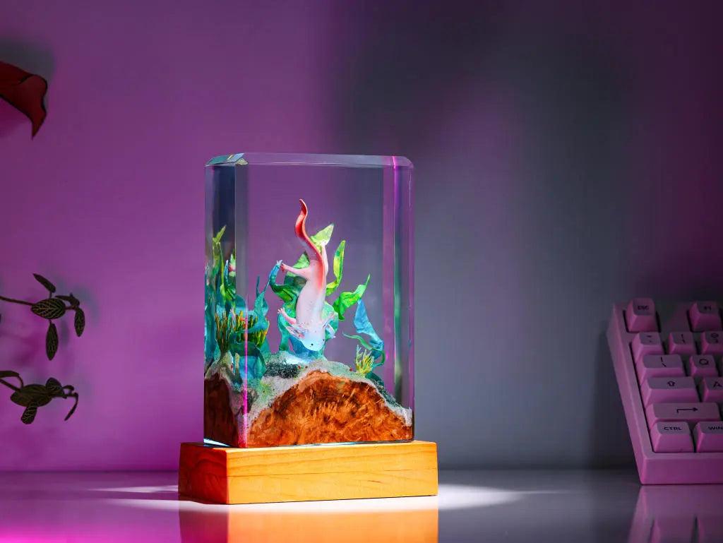 Axolotl Undersea Ocean Theme Diorama Epoxy Resin Lamp, Night Light