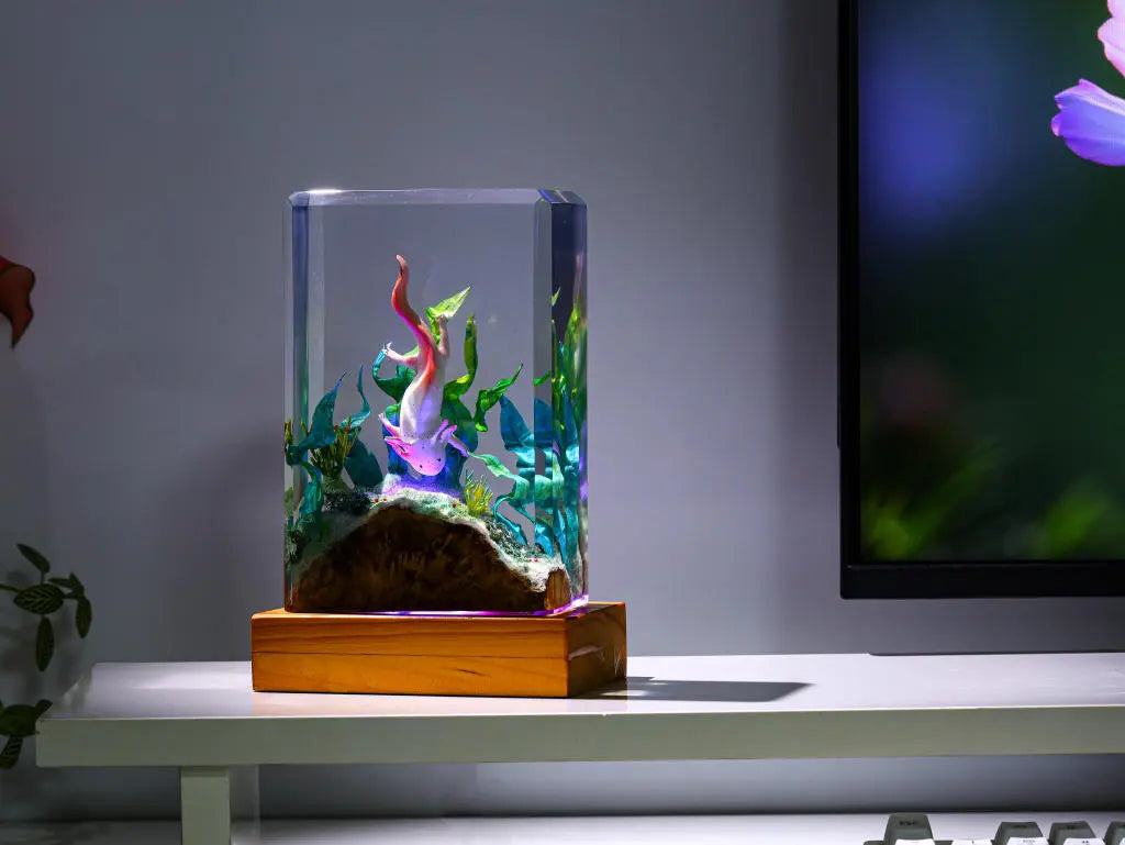 Axolotl Undersea Ocean Theme Diorama Epoxy Resin Lamp, Night Light