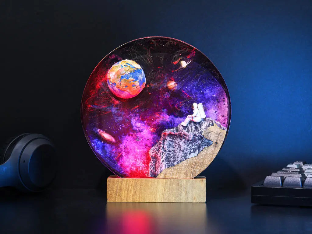 Universe Astronaut Earth Diorama Epoxy Resin Lamp, Night Light