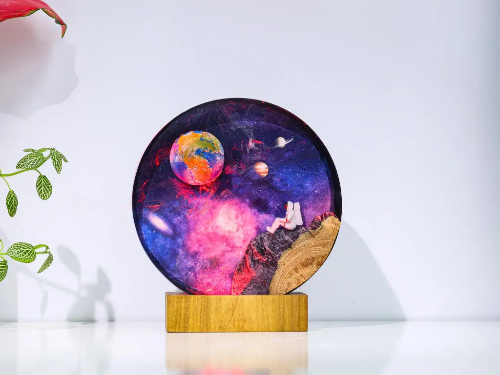 Universe Astronaut Earth Diorama Epoxy Resin Lamp, Night Light