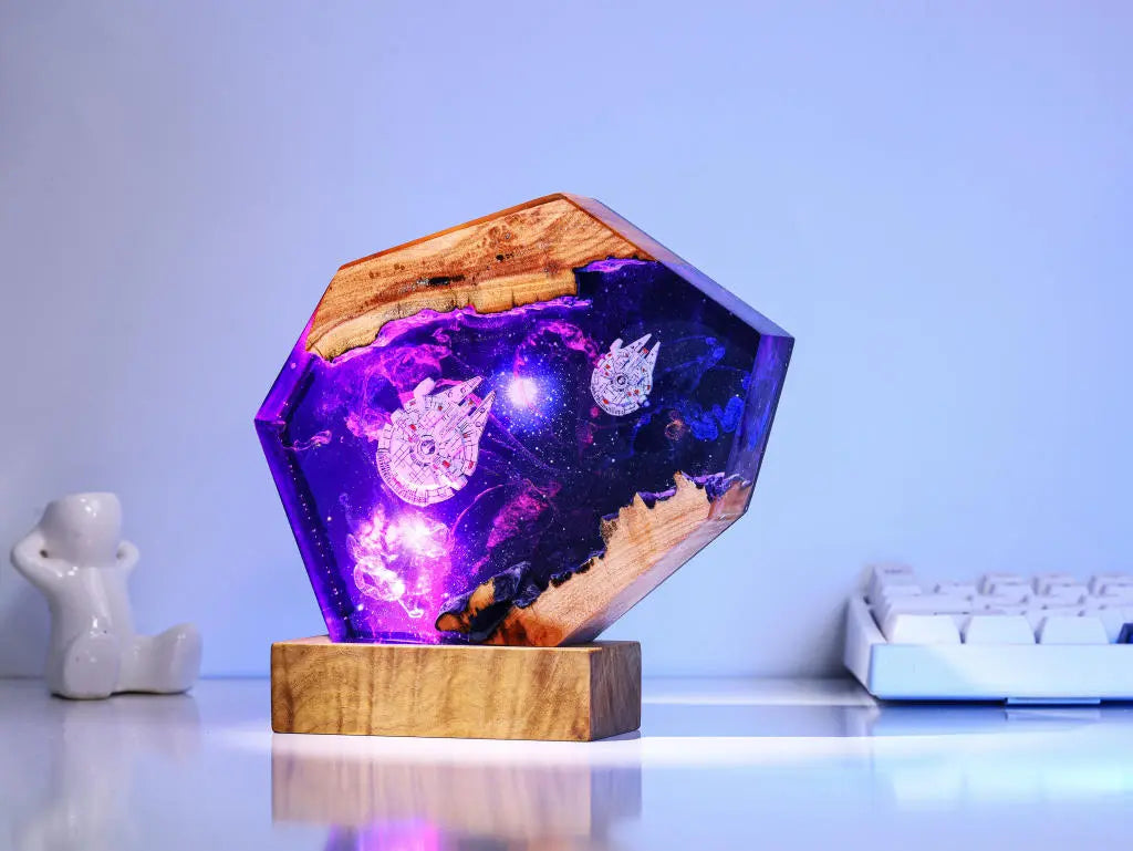 Universe Astronaut Moon Star Wars Millennium Falcon Galaxy Diorama Epoxy Resin Lamp, Night Light