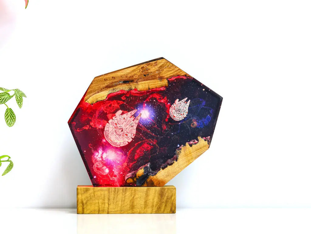 Universe Astronaut Moon Star Wars Millennium Falcon Galaxy Diorama Epoxy Resin Lamp, Night Light