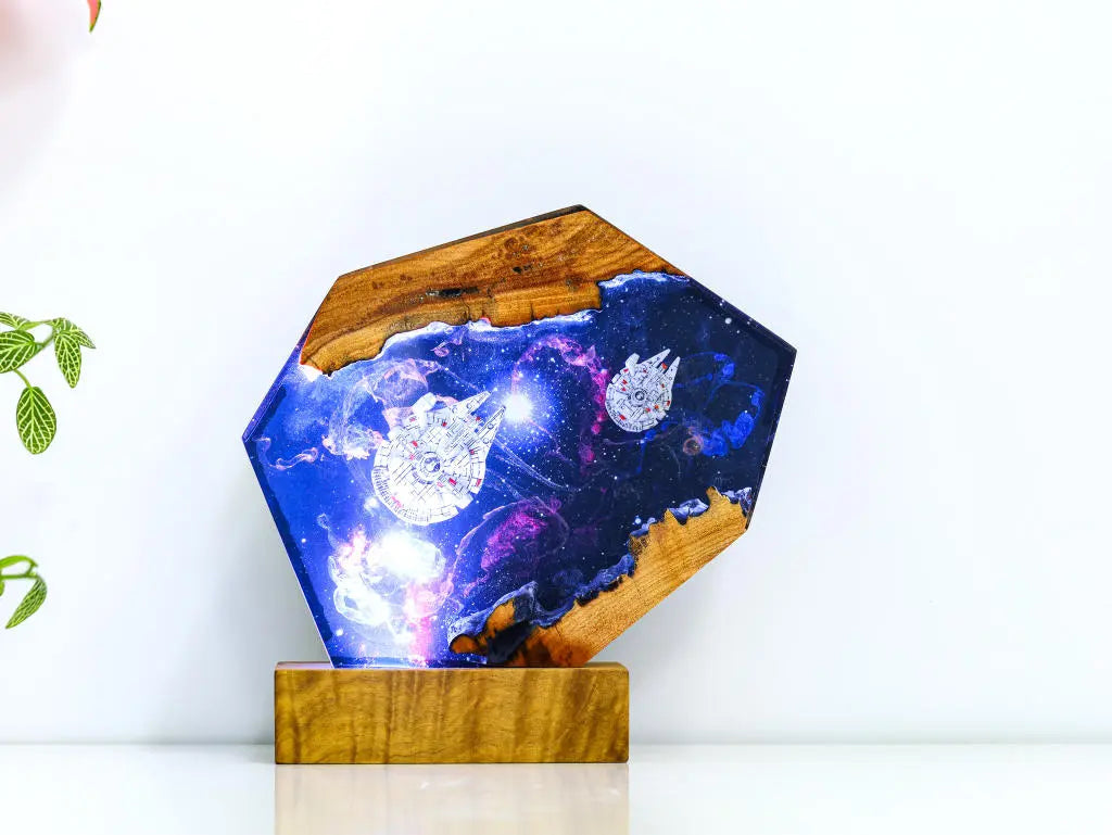 Universe Astronaut Moon Star Wars Millennium Falcon Galaxy Diorama Epoxy Resin Lamp, Night Light