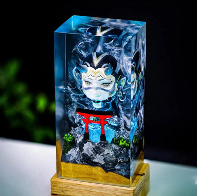 Girl Oni Mask and Torii Gate Epoxy Resin Lamp, Night Light