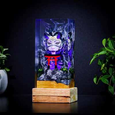 Girl Oni Mask and Torii Gate Epoxy Resin Lamp, Night Light