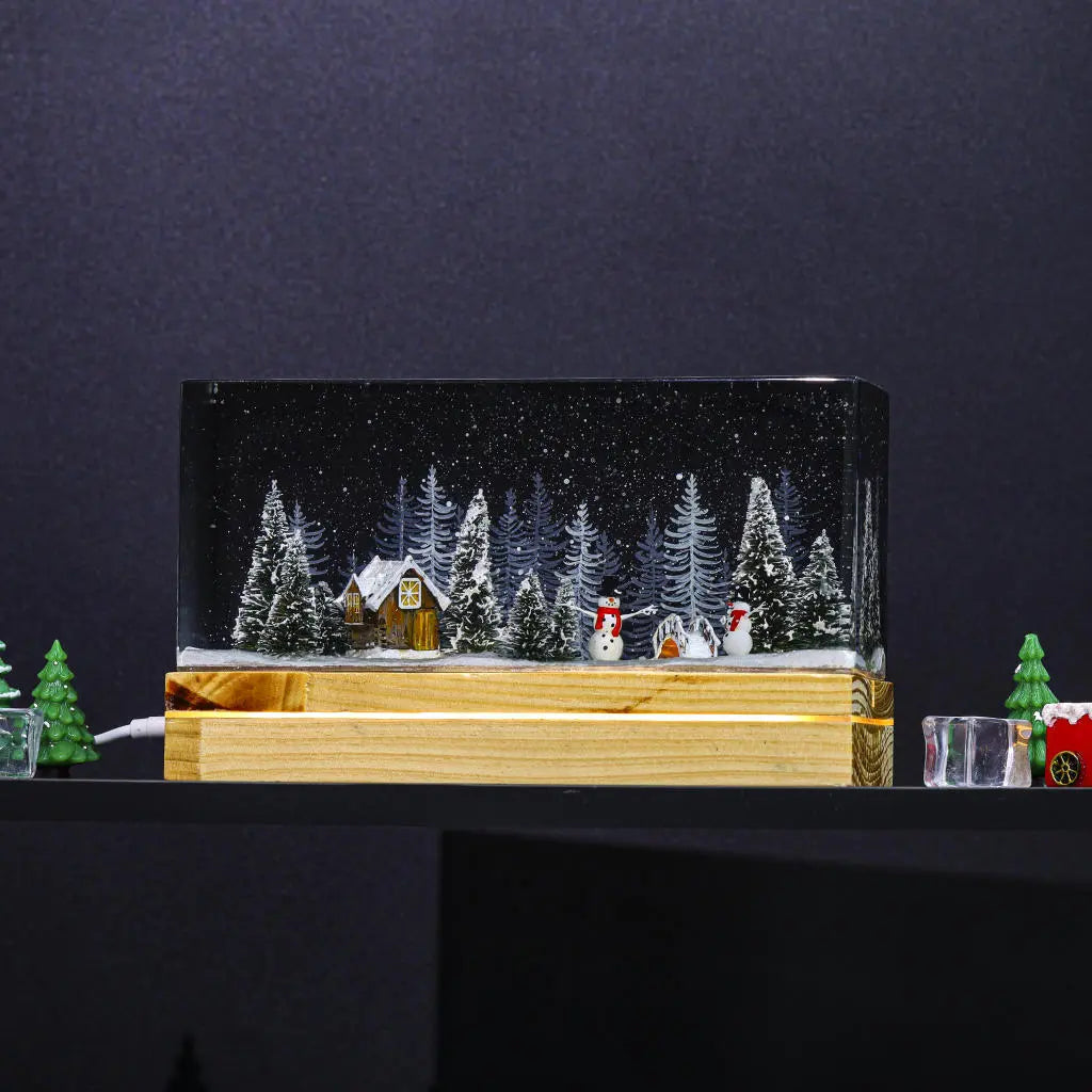 Snowman Winter House Epoxy Resin Lamp, Night Light