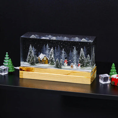 Snowman Winter House Epoxy Resin Lamp, Night Light