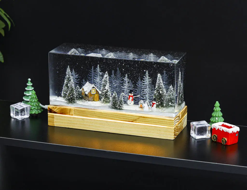 Snowman Winter House Epoxy Resin Lamp, Night Light