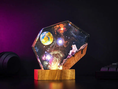 Universe Astronaut Earth Diorama Epoxy Resin Lamp, Night Light