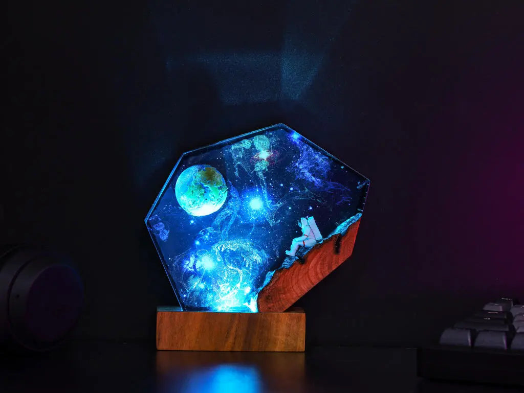 Universe Astronaut Earth Diorama Epoxy Resin Lamp, Night Light